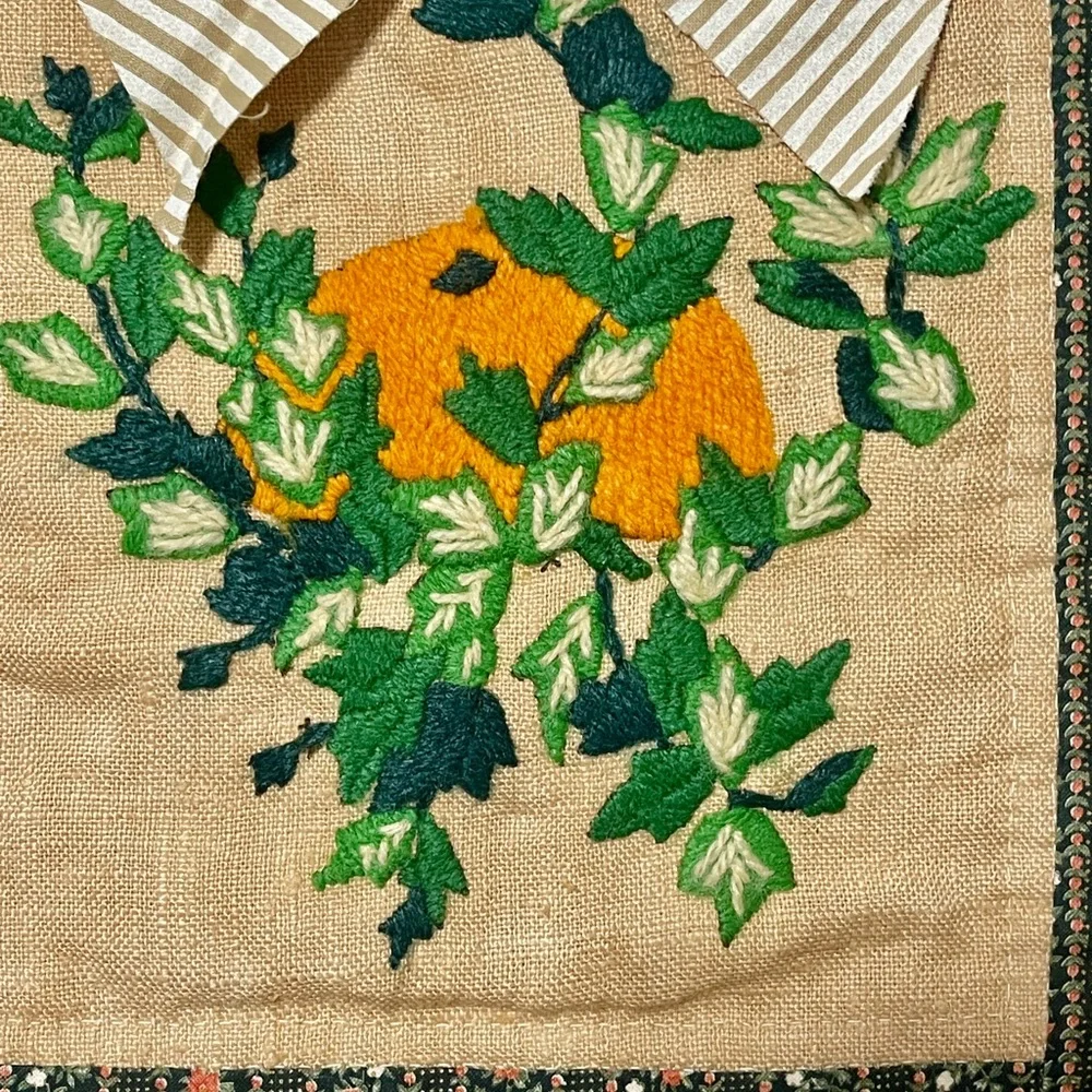 Vintage Crewel Wall Art Hanging Burlap Tapestry Mini Textile 11x11 Handmade Boho